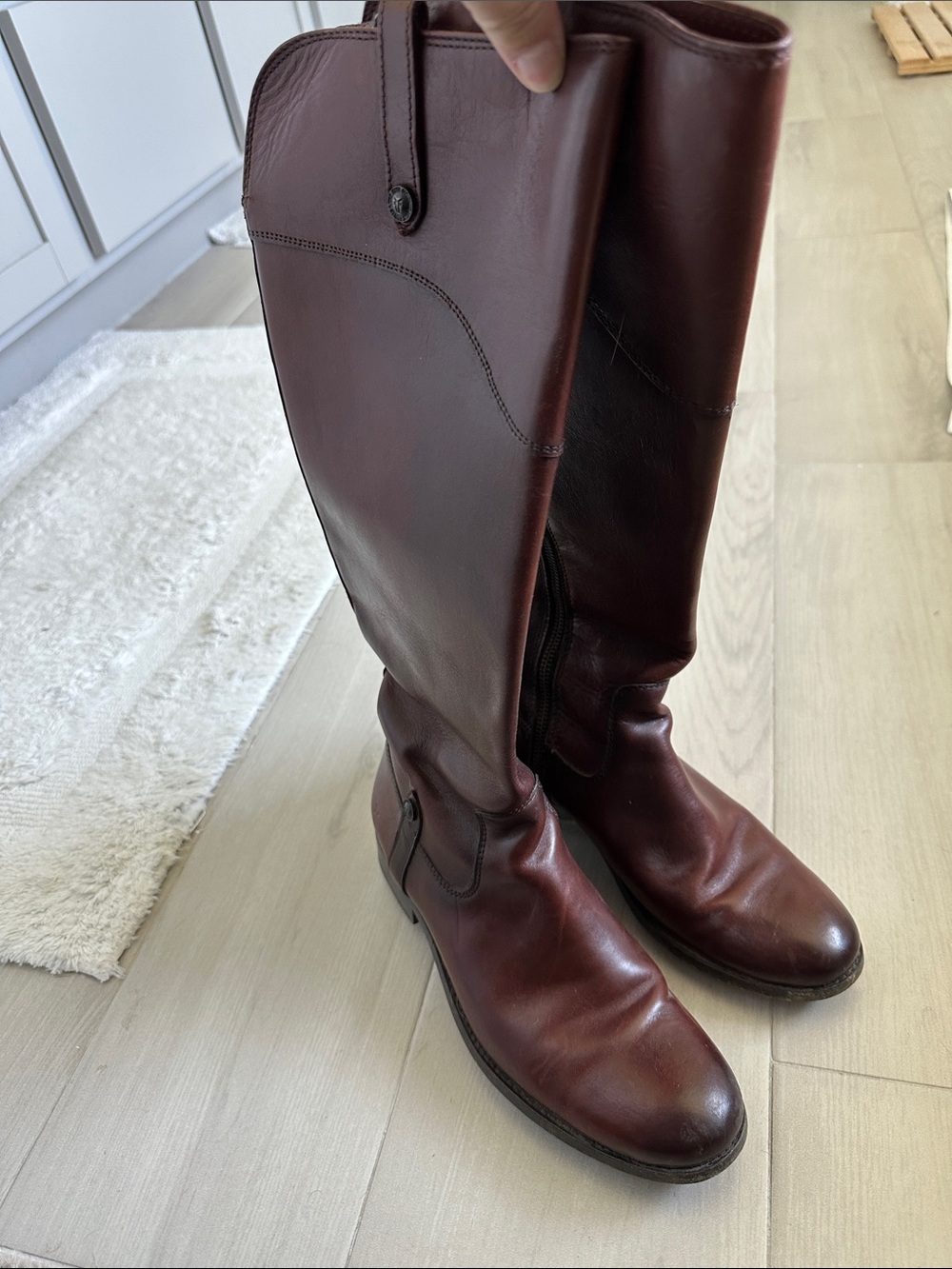 Frye Women's Tall Leather Riding Boots in Burgundy